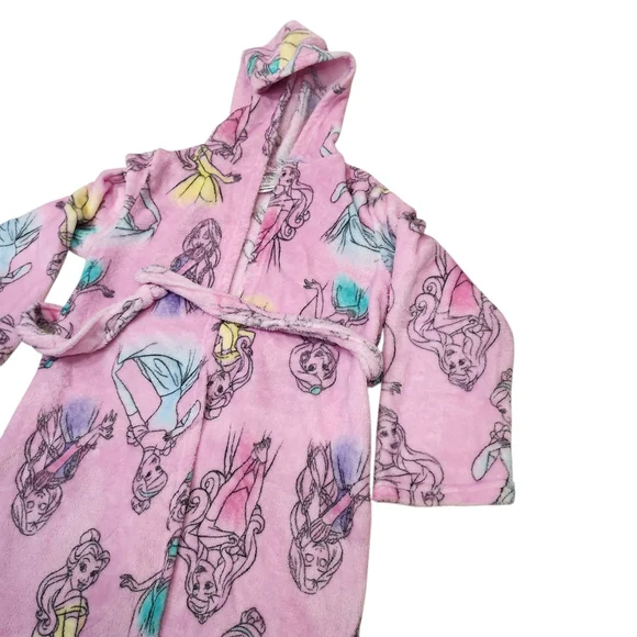 Disney Princess Girls Pink Fleece Hooded Robe Bathrobe Size M (8) - Picture 5 of 6